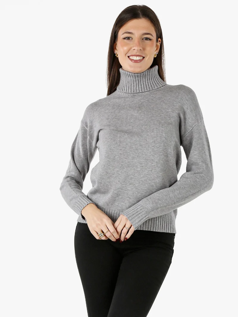 Pullover donna dolcevita in maglia - grigio