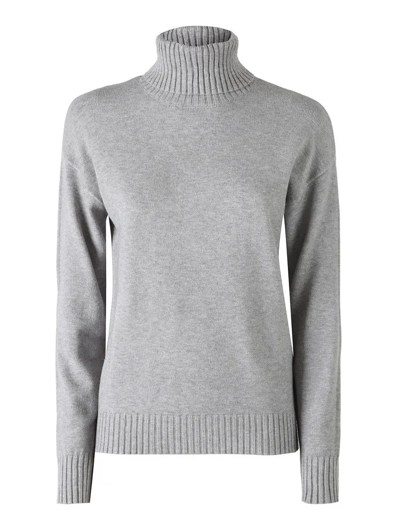 Pullover donna dolcevita in maglia - grigio