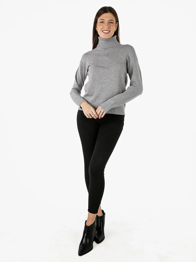 Pullover donna dolcevita in maglia - grigio