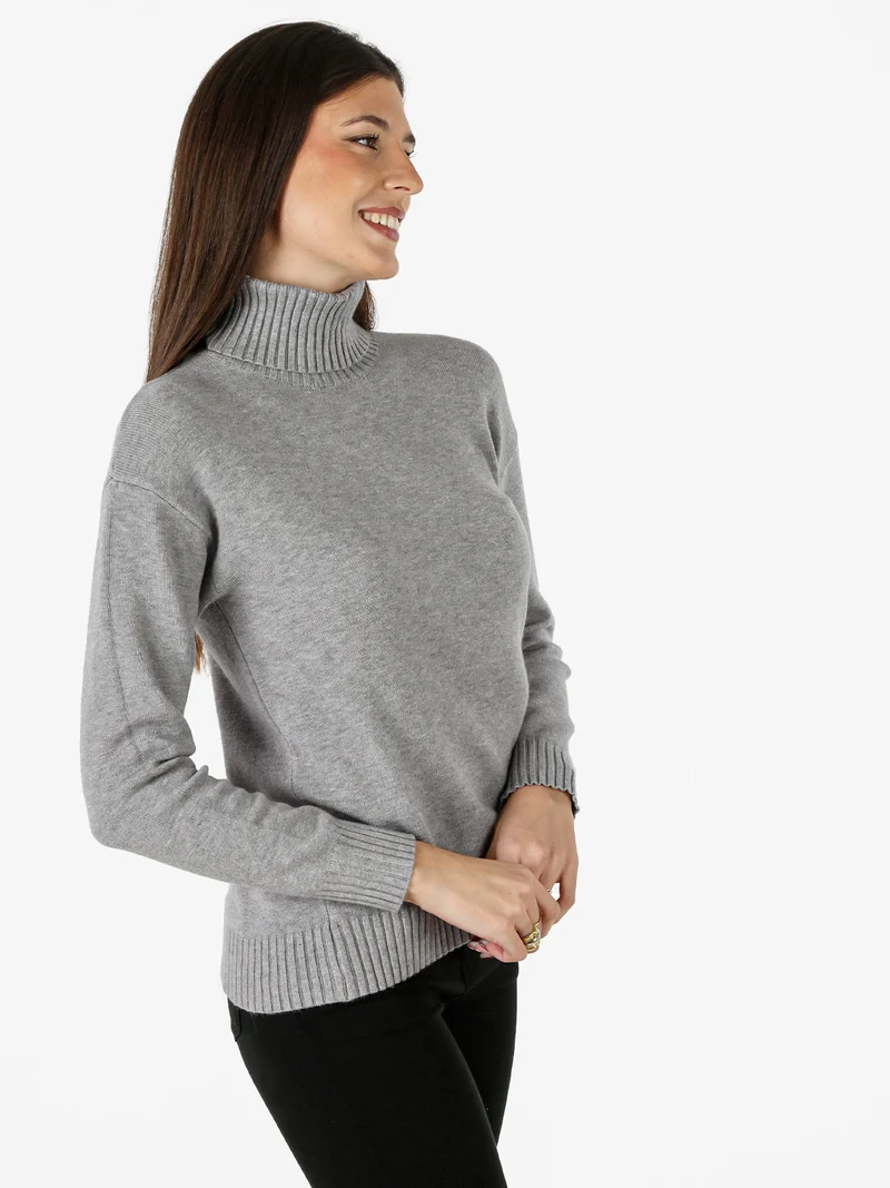 Pullover donna dolcevita in maglia - grigio