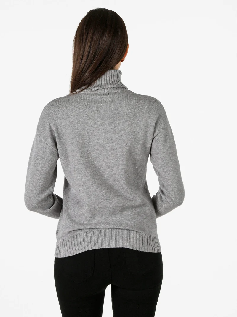 Pullover donna dolcevita in maglia - grigio