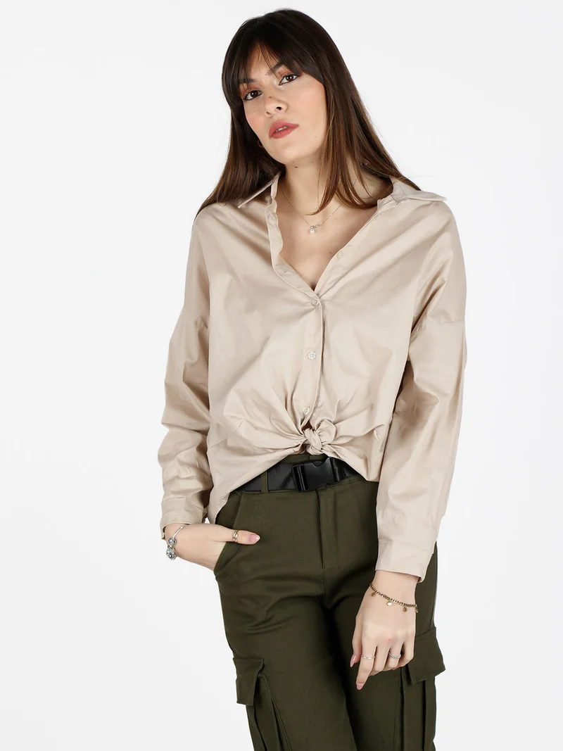 Camicetta donna annodata in cotone - beige
