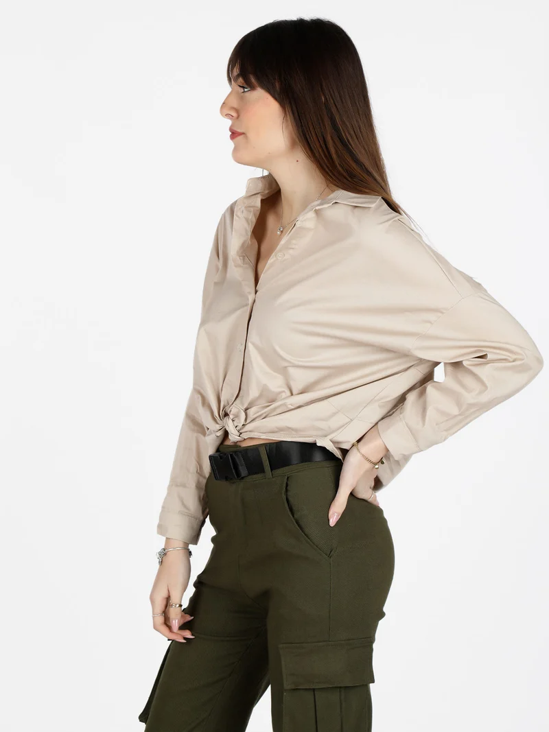 Camicetta donna annodata in cotone - beige