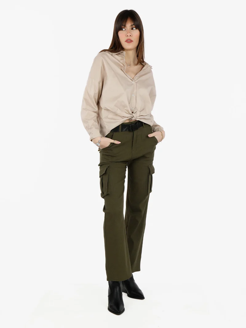 Camicetta donna annodata in cotone - beige