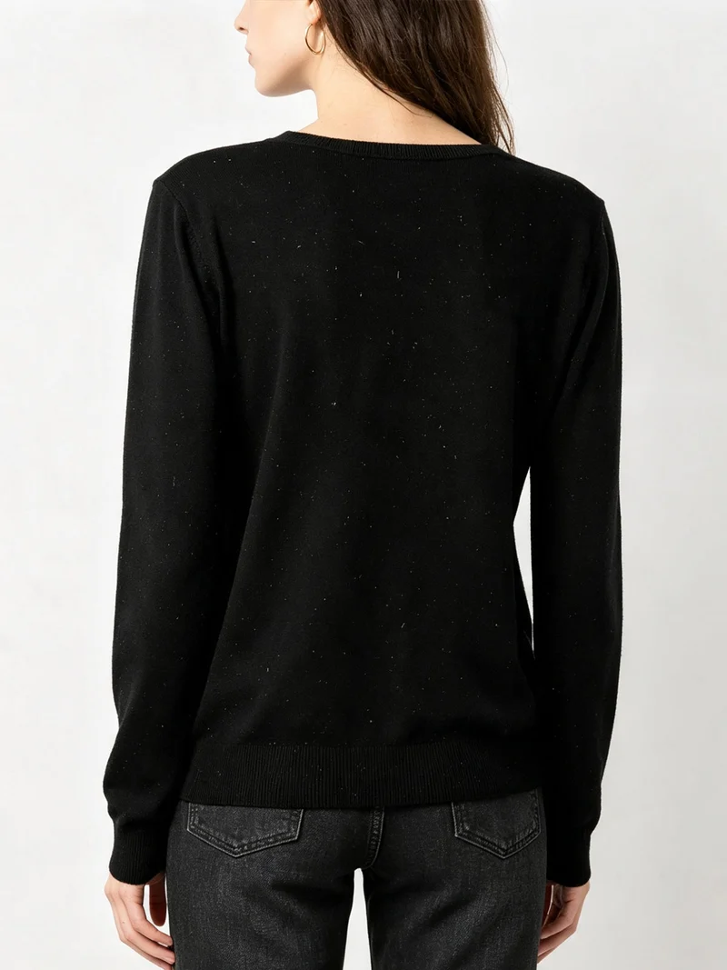Pullover donna in maglia con scollo a V e dettagli lurex - nero