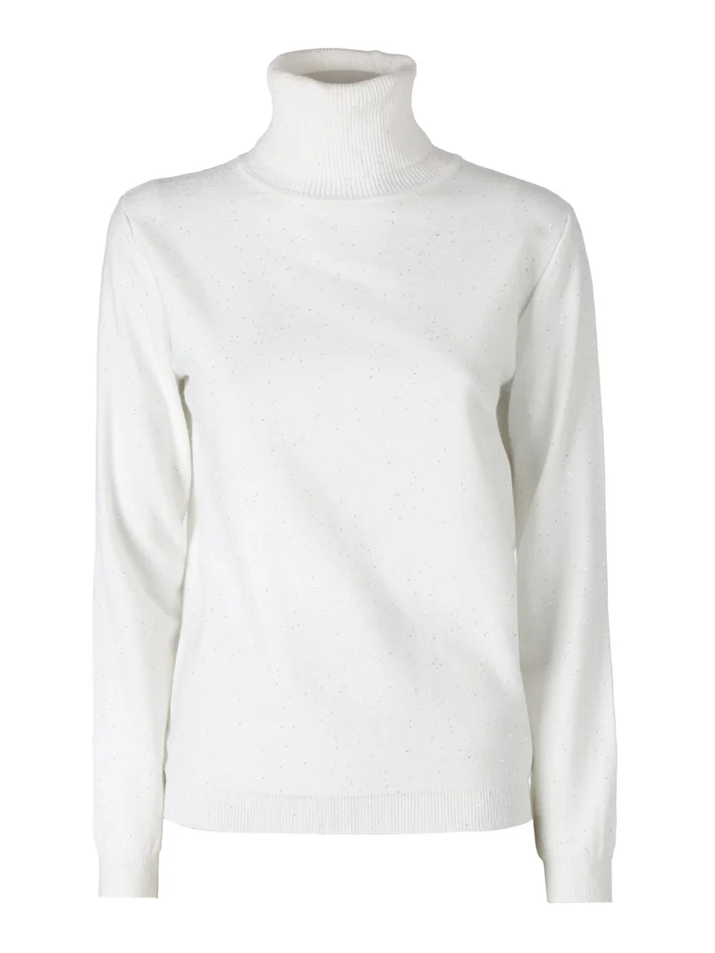 Pullover dolcevita donna con paillettes - bianco