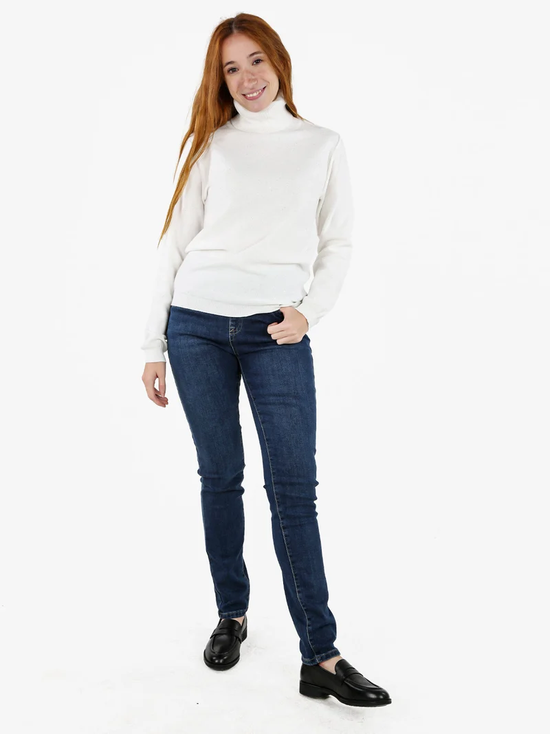 Pullover dolcevita donna con paillettes - bianco