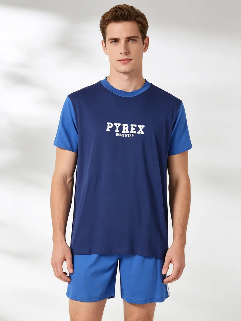 Pigiama corto da uomo in cotone - blu