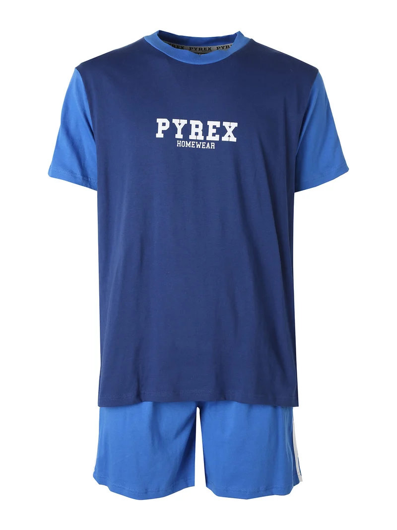 Pigiama corto da uomo in cotone - blu