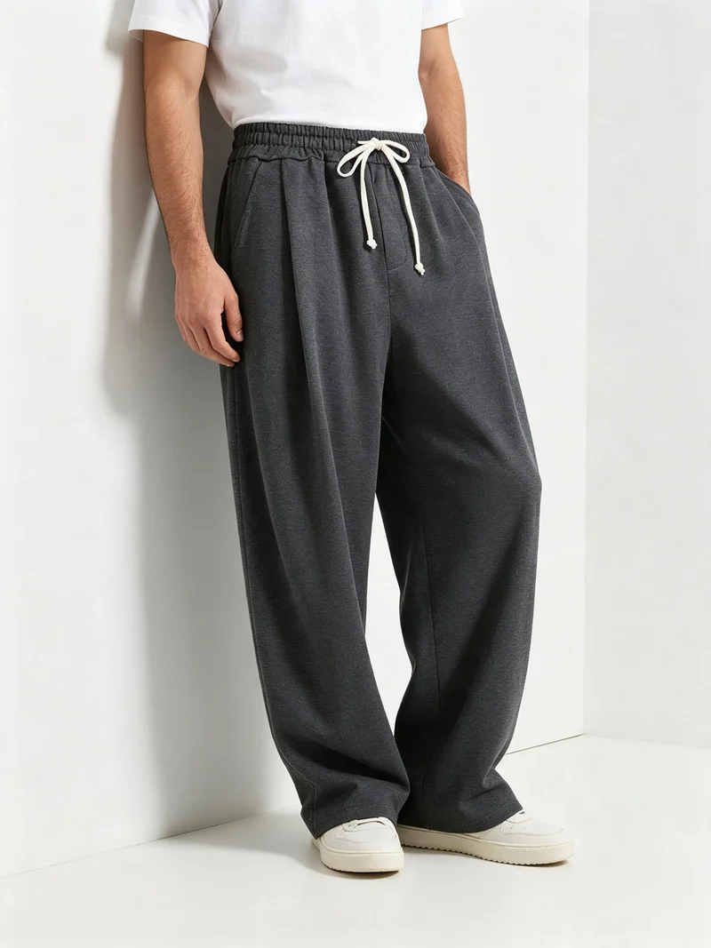 Pantaloni da uomo oversize a gamba larga con coulisse - grigio