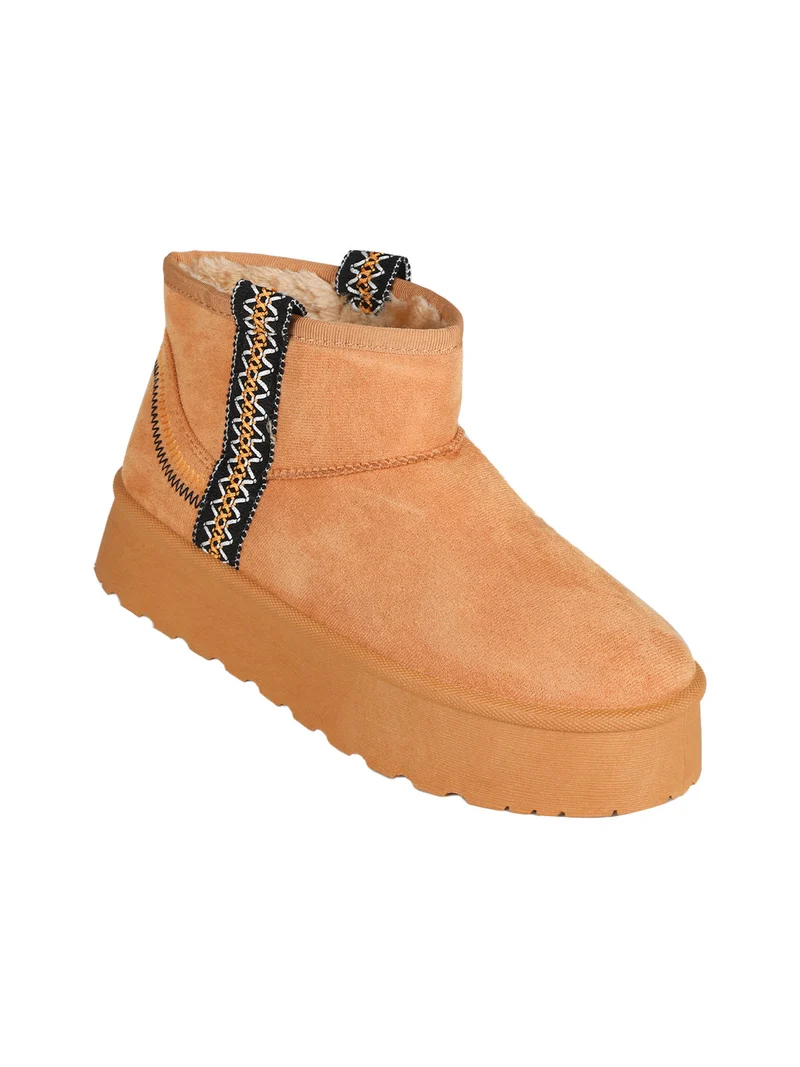 Stivaletti donna pelosi con platform - cammello