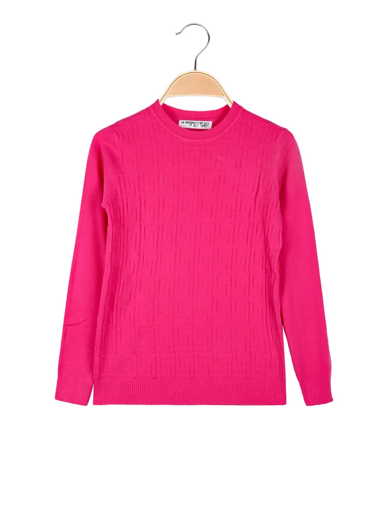Pullover girocollo da bambina in maglia - fucsia