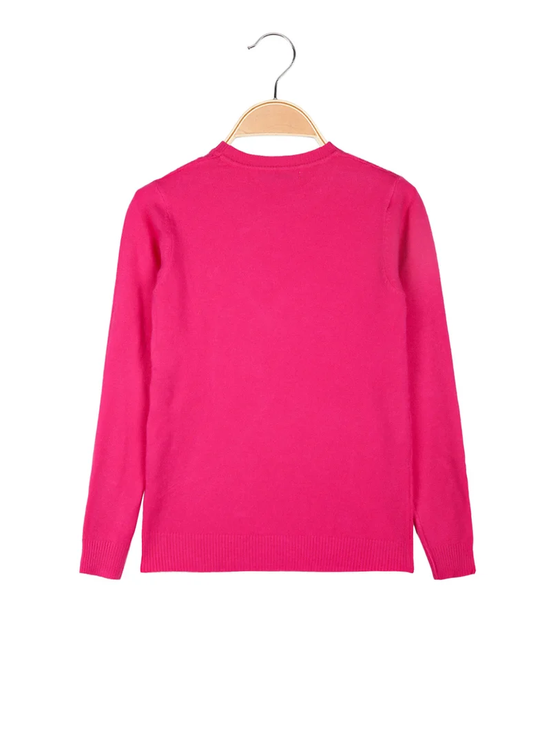 Pullover girocollo da bambina in maglia - fucsia