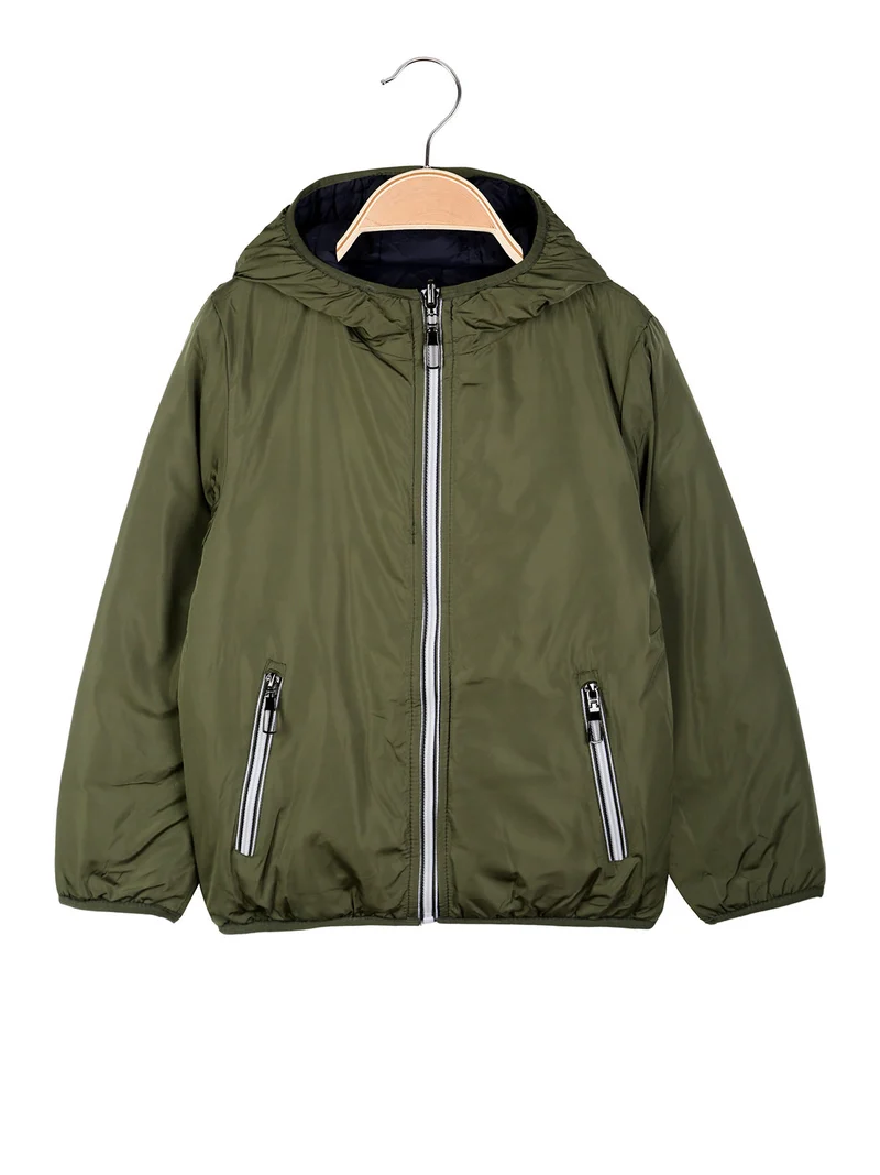 Giubbotto imbottito da bambino reversibile con cappuccio e zip - militare
