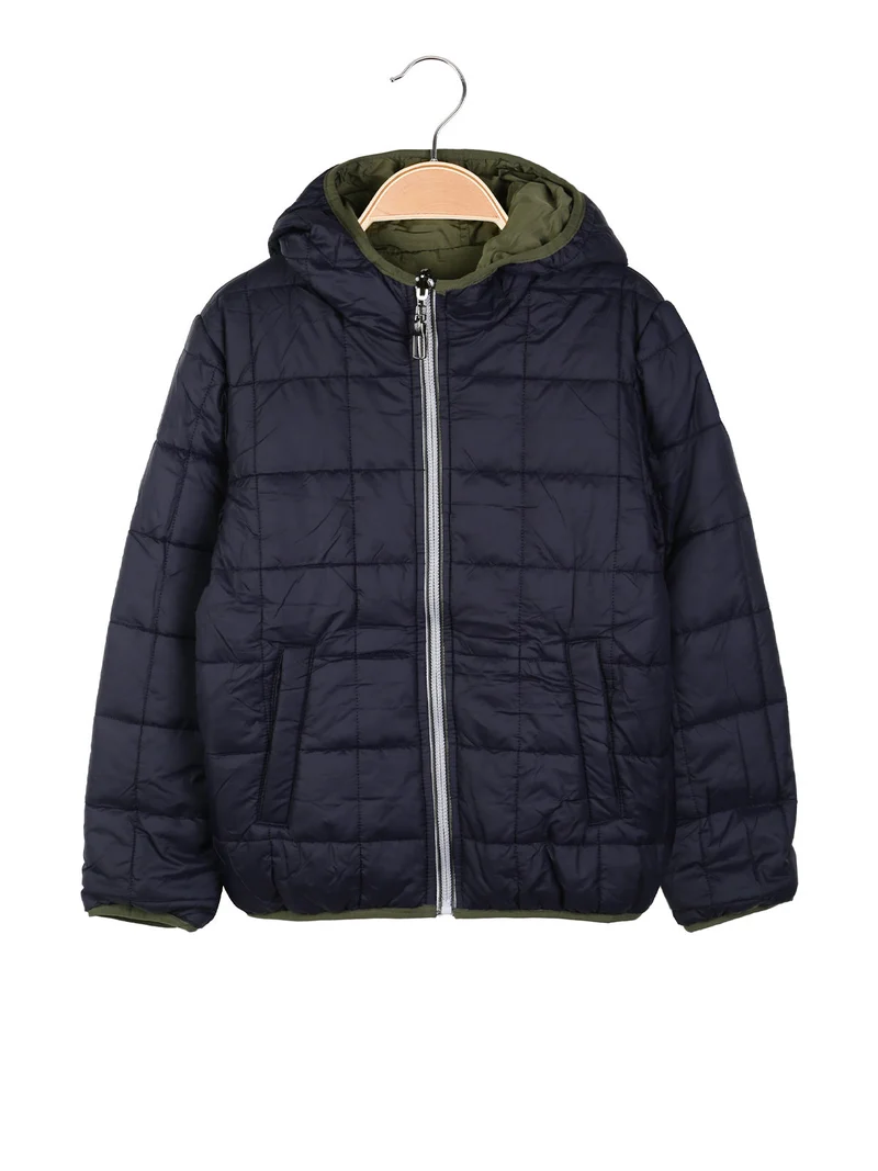 Giubbotto imbottito da bambino reversibile con cappuccio e zip - militare