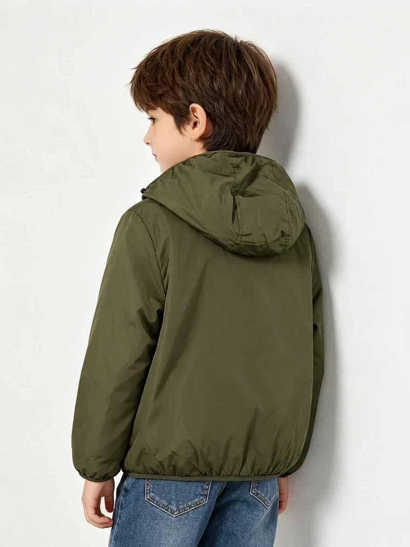 Giubbotto imbottito da bambino reversibile con cappuccio e zip - militare