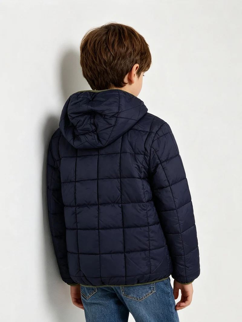 Giubbotto imbottito da bambino reversibile con cappuccio e zip - militare