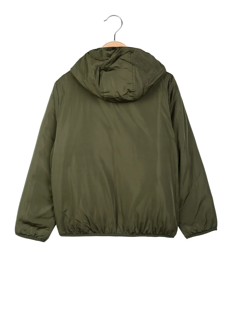 Giubbotto imbottito da bambino reversibile con cappuccio e zip - militare