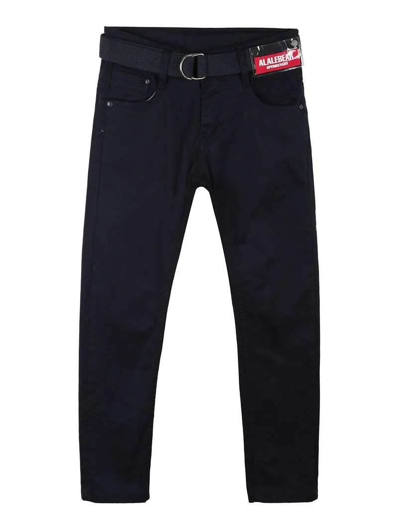 Pantaloni bambino in cotone con cintura - blu scuro