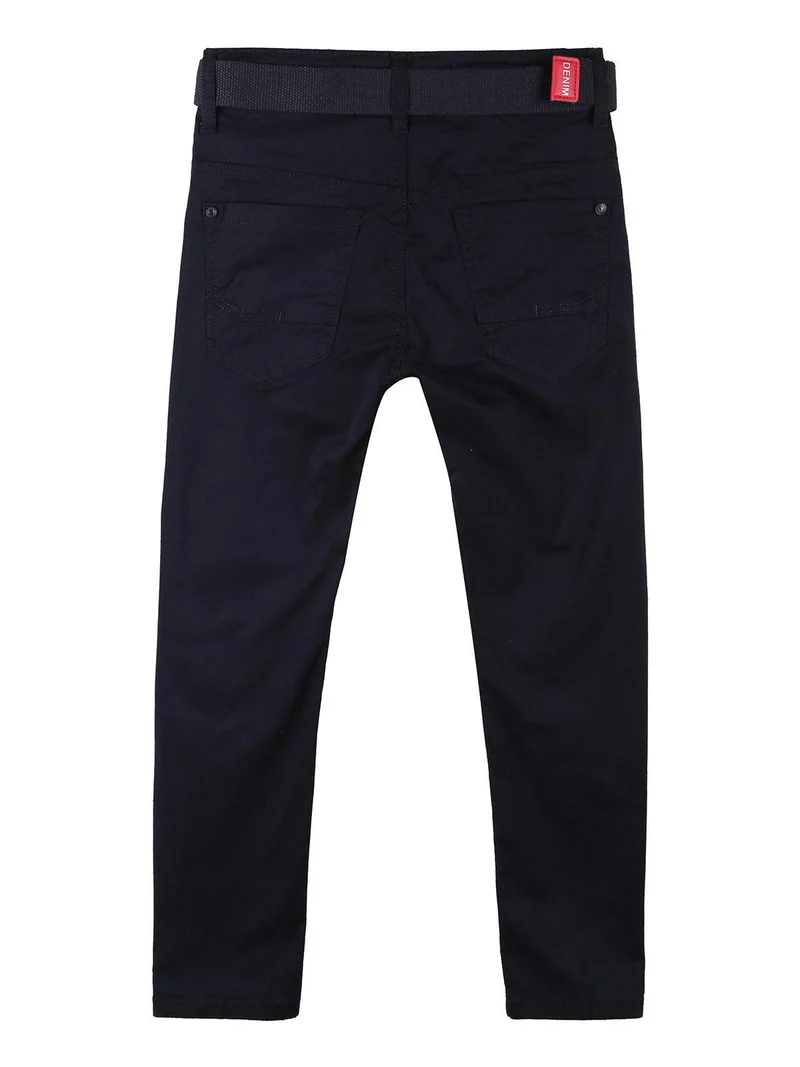 Pantaloni bambino in cotone con cintura - blu scuro