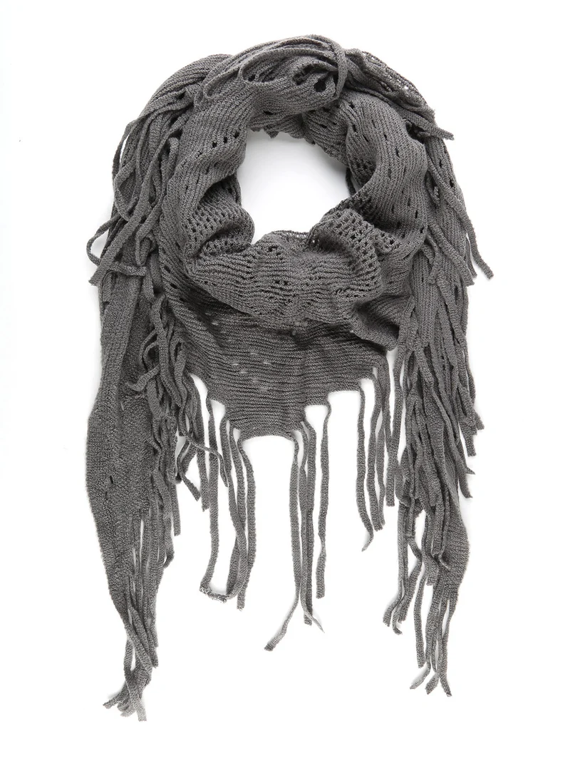 Sciarpa donna in misto lana con frange - grigio