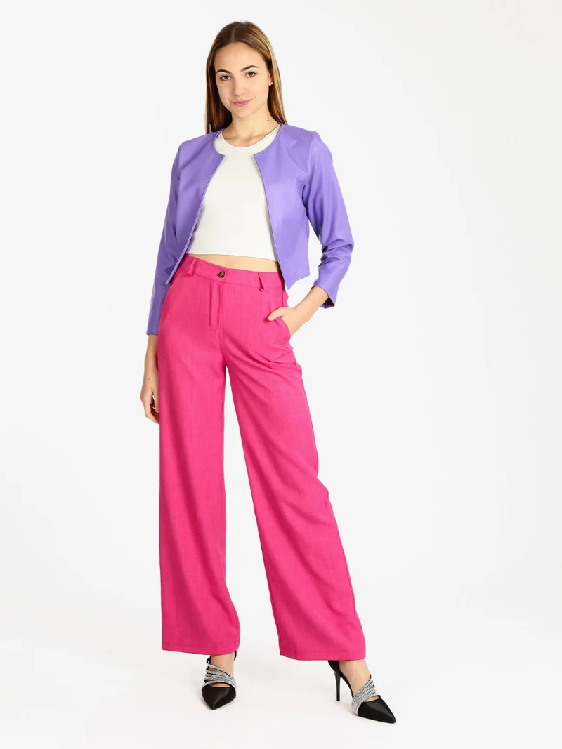 Pantaloni donna a gamba larga - fucsia