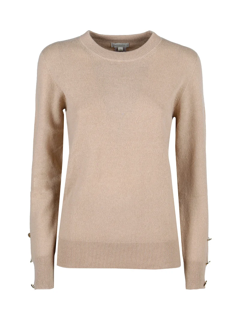 Maglione donna in misto lana e cashemere con bottoni decorativi - cammello