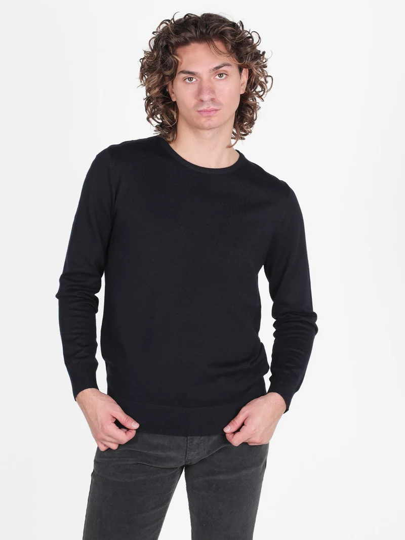 Pullover girocollo da uomo in maglia - blu scuro