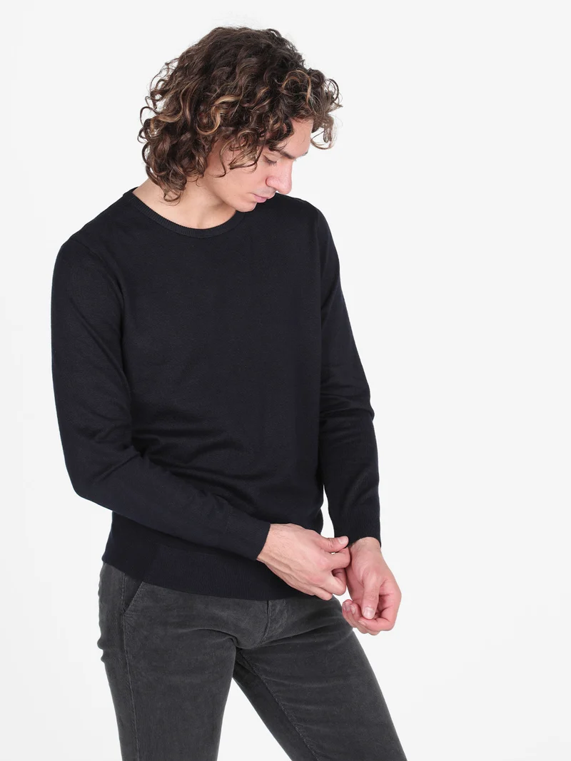 Pullover girocollo da uomo in maglia - blu scuro