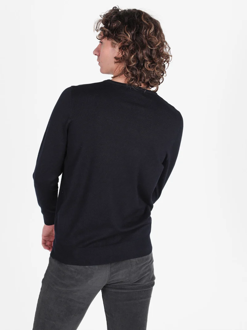 Pullover girocollo da uomo in maglia - blu scuro