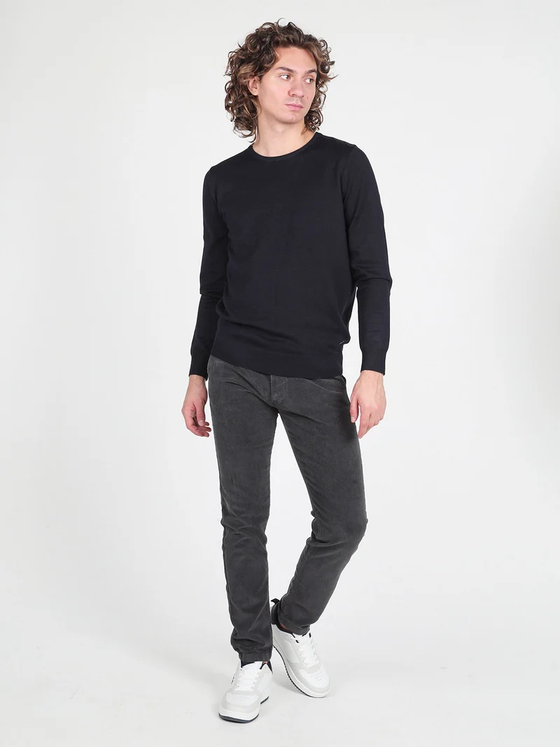 Pullover girocollo da uomo in maglia - blu scuro