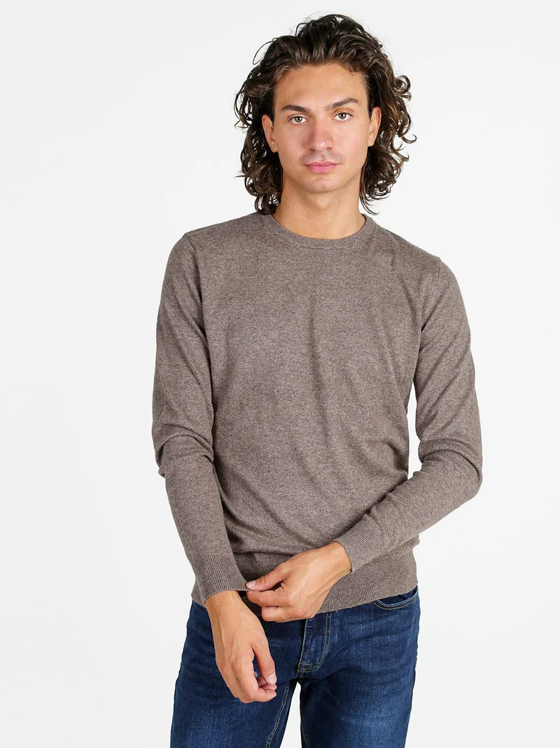 Maglione girocollo da uomo in misto lana - moro