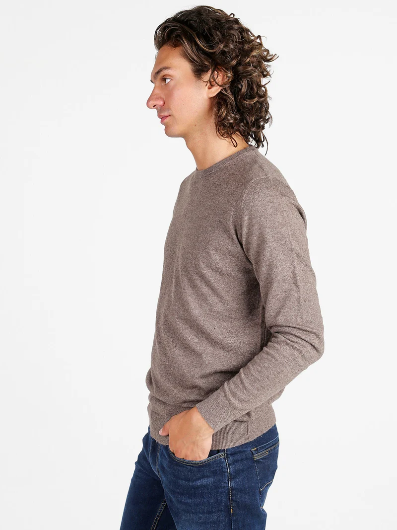 Maglione girocollo da uomo in misto lana - moro