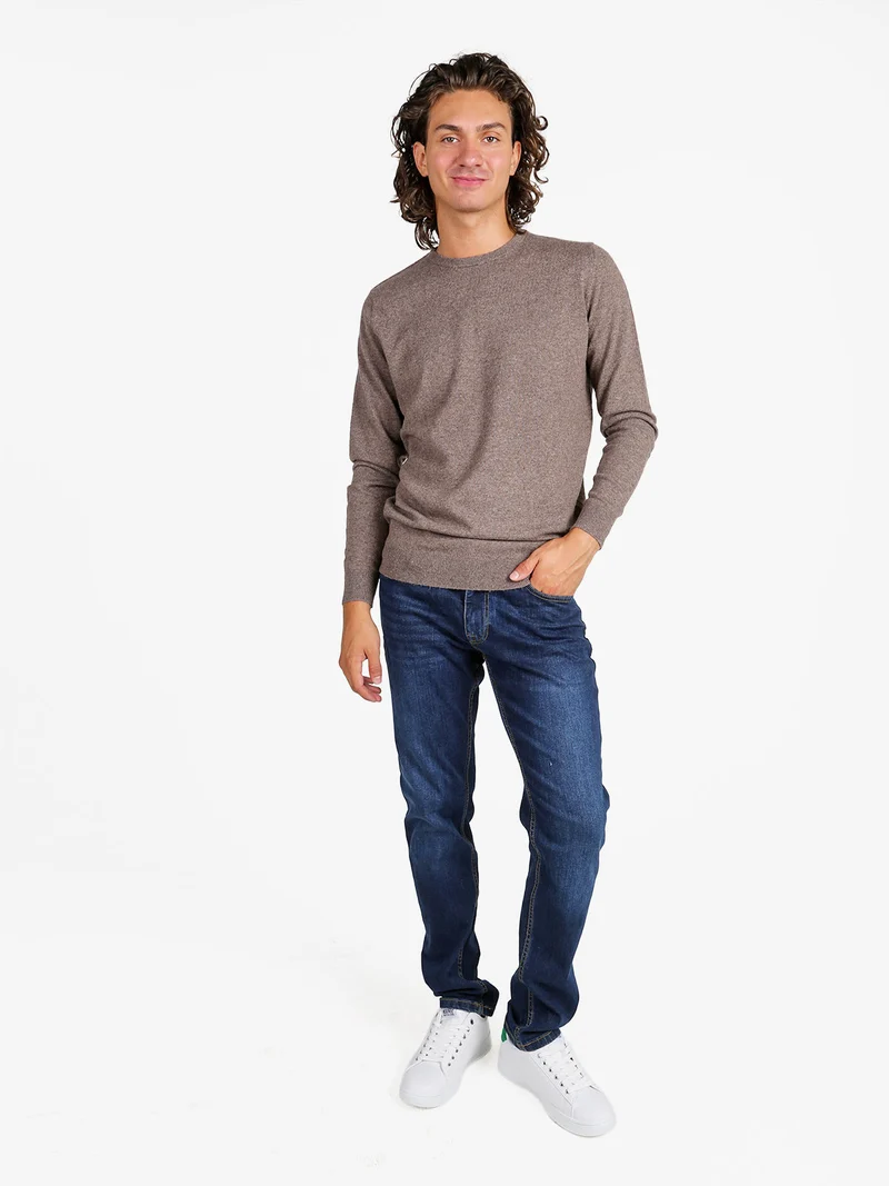 Maglione girocollo da uomo in misto lana - moro