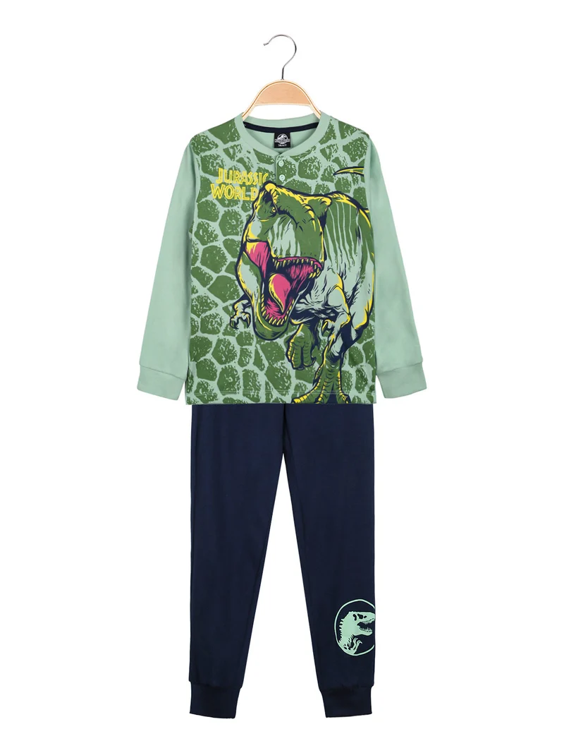 Jurassic world pigiama lungo da bambino in cotone - verde