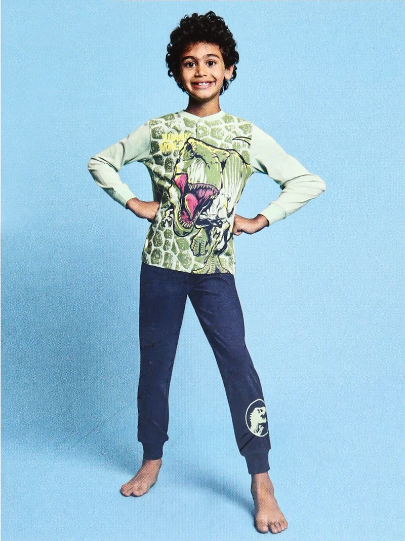 Jurassic world pigiama lungo da bambino in cotone - verde