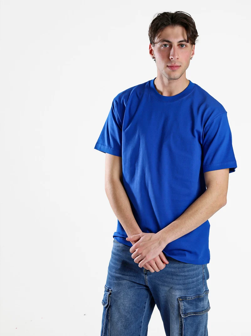 T-shirt girocollo da uomo in cotone - blu
