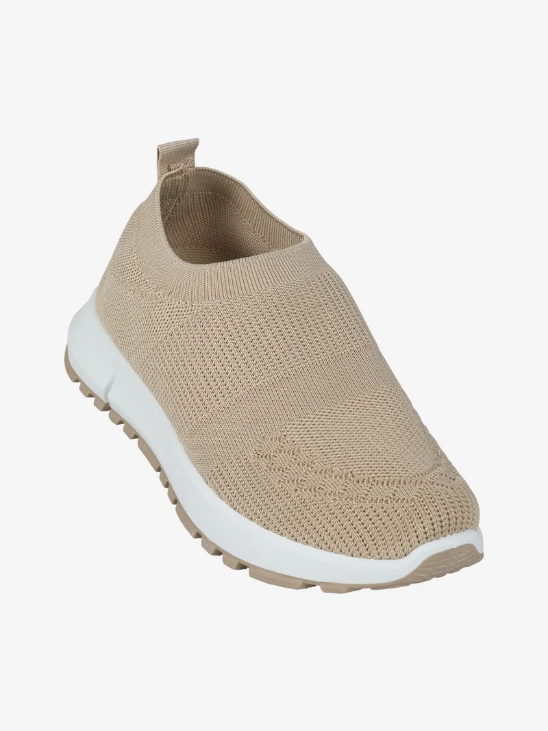 Sneakers donna slip on in maglia - beige