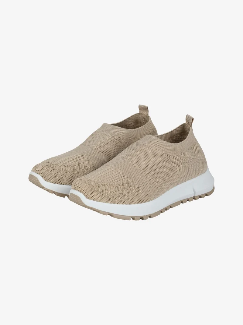Sneakers donna slip on in maglia - beige