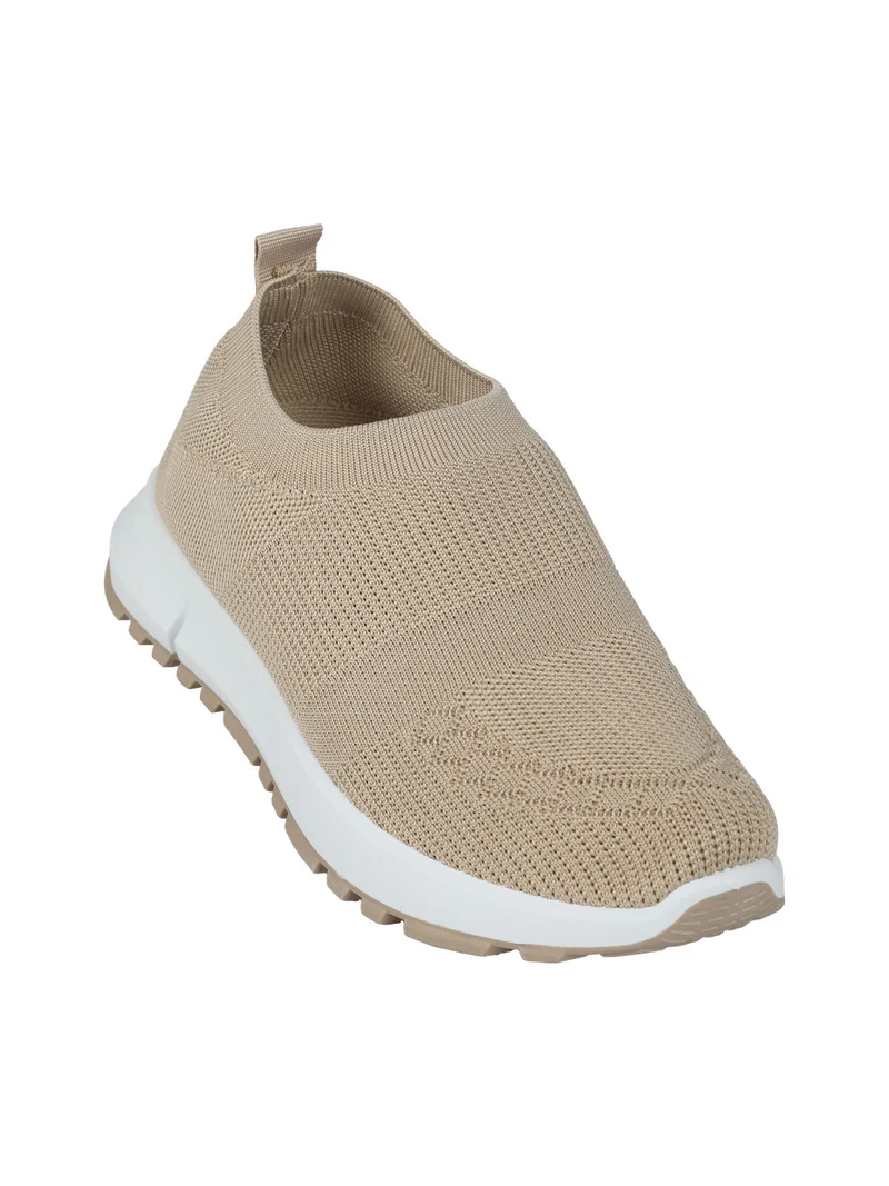 Sneakers donna slip on in maglia - beige