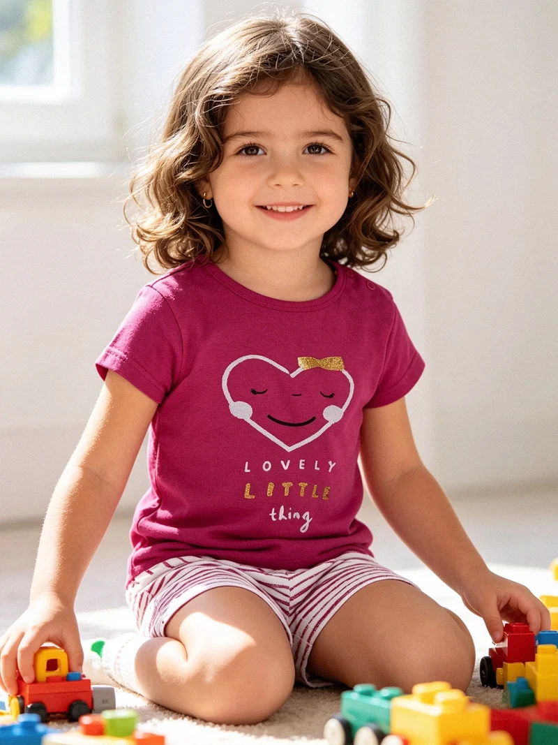 Pigiama corto da neonata in cotone - fucsia