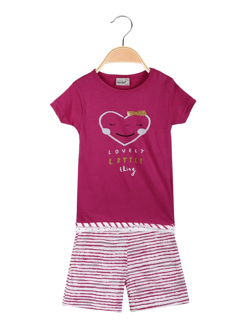 Pigiama corto da neonata in cotone - fucsia