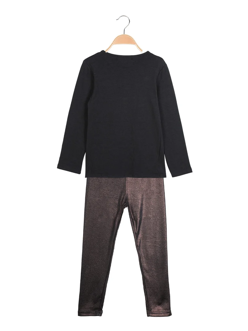 Completo da bambina 2 pezzi con leggings felpato - nero
