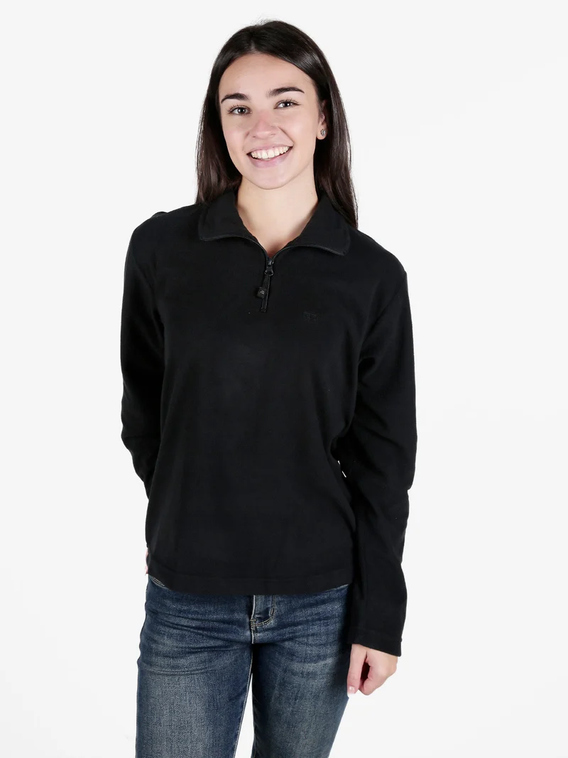Felpa donna in pile a mezza zip - nero