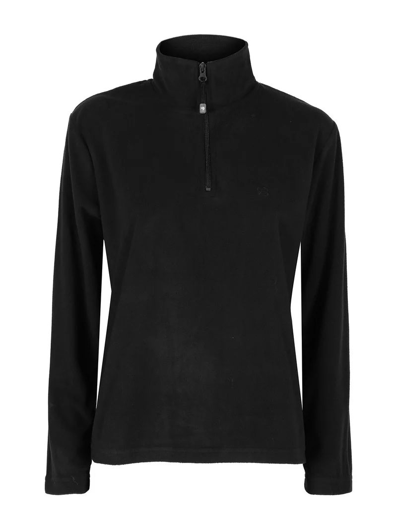 Felpa donna in pile a mezza zip - nero