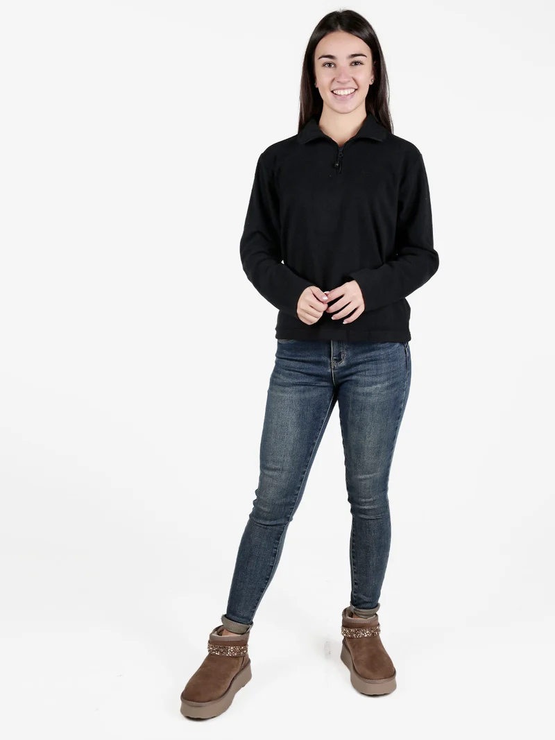 Felpa donna in pile a mezza zip - nero