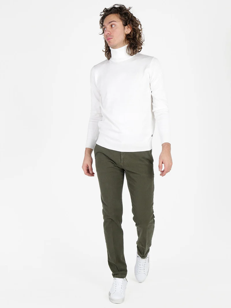 Pantaloni slim fit da uomo in cotonte texturizzato - oliva