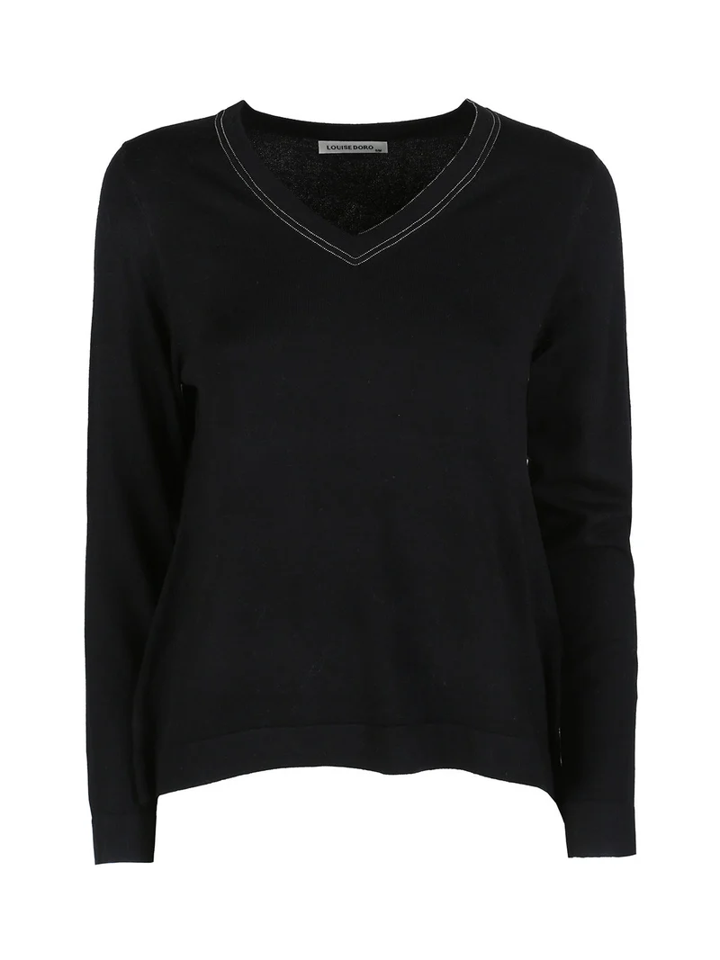 Pullover donna in maglia con scollo a V - nero