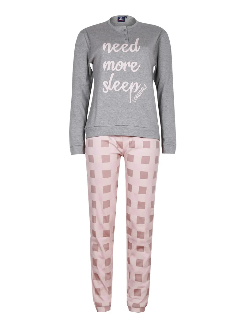 Pigiama lungo donna in cotone con stampe - grigio