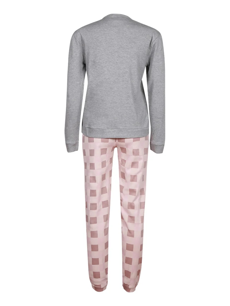 Pigiama lungo donna in cotone con stampe - grigio